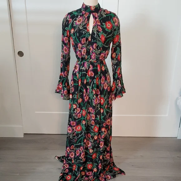 Misa Los Angeles Black/Red Floral Long Sleeve maxi Dress Size S new with tags - Picture 2 of 9